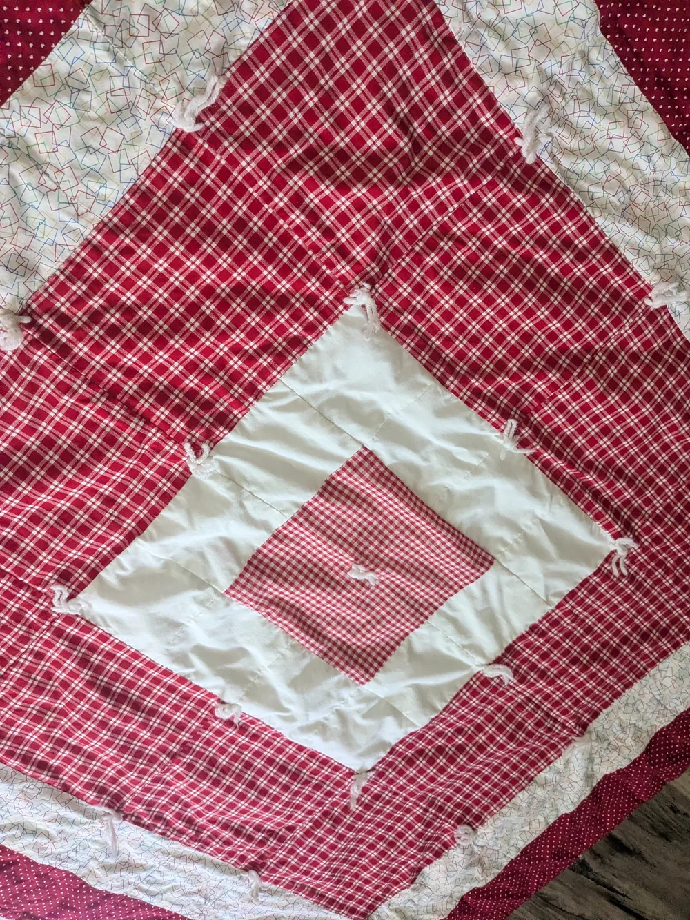 Red & White Patchwork Homemade Baby Quilt